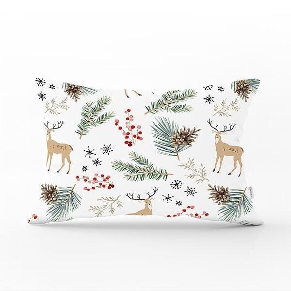 Christmas Pillow Cover|Christmas Deer Home Decor|Rectangle Winter Pillow Top|Housewarming Xmas Gift Idea|Christmas Deer Throw Pillow Cover