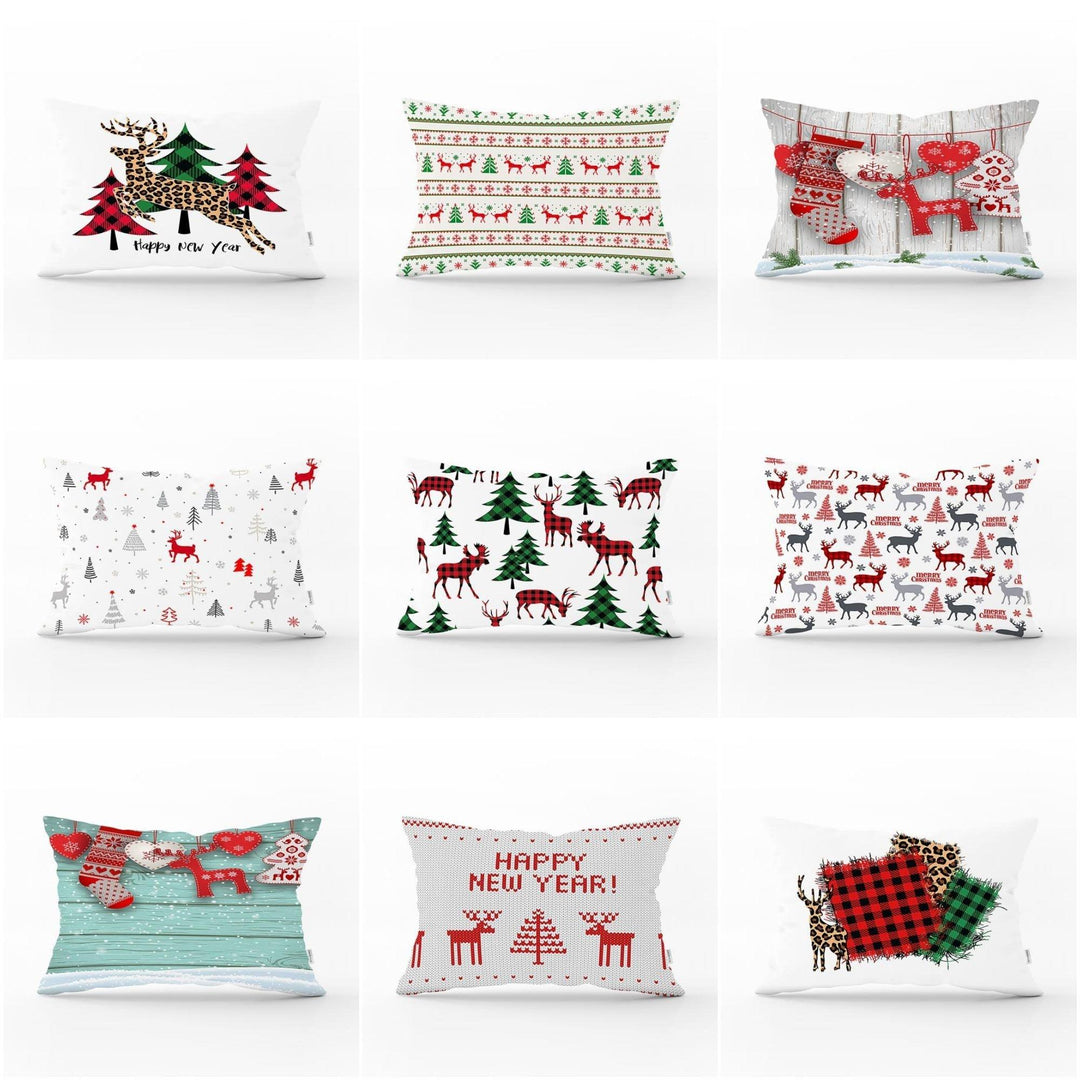 Christmas Pillow Cover|Christmas Tree Home Decor|Rectangle Winter Pillow Top|Housewarming Xmas Gift Idea|Christmas Deer Throw Pillow Cover