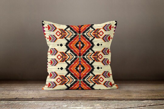 Rug Design Pillow Covers|Terracotta Southwestern Cushion Case|Decorative Pillow Top|Aztec Home Decor|Farmhouse Decor|Geometric Pillowcase