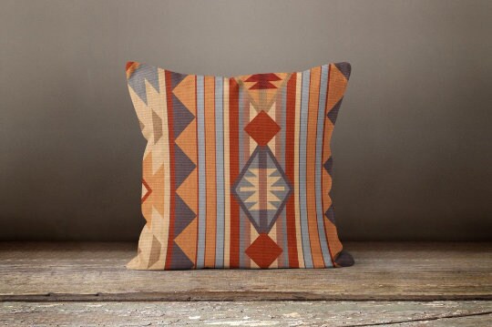 Rug Design Pillow Covers|Terracotta Southwestern Cushion Case|Decorative Pillow Top|Aztec Home Decor|Farmhouse Decor|Geometric Pillowcase