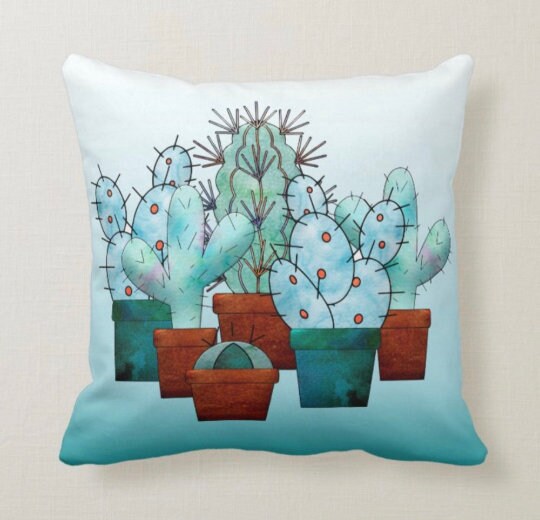 Cactus Pillow Cover|Cactus Cushion Case|Personalized Succulent Pillow|Boho Bedding Home Decor|Housewarming Floral Cactus Throw Pillow Case