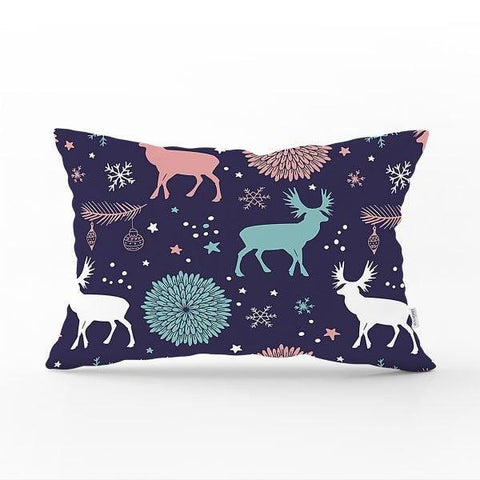 Blue White Christmas Pillow Cover Set with Deer Print – Akasia