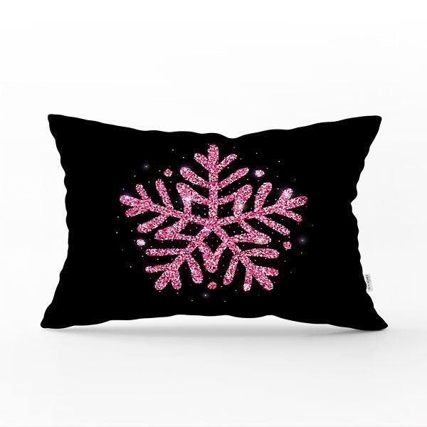 Snowflake Pillow Cover|Winter Home Decor|Rectangle Winter Cushion Case|Housewarming Gift|Decorative Snowflake Throw Pillow|Pink Black Pillow