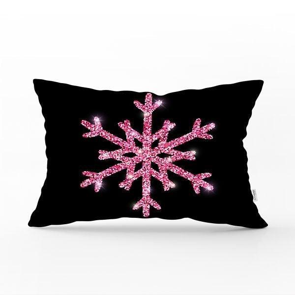 Snowflake Pillow Cover|Winter Home Decor|Rectangle Winter Cushion Case|Housewarming Gift|Decorative Snowflake Throw Pillow|Pink Black Pillow