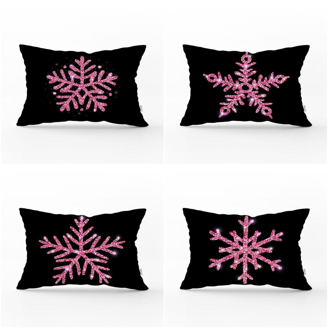 Snowflake Pillow Cover|Winter Home Decor|Rectangle Winter Cushion Case|Housewarming Gift|Decorative Snowflake Throw Pillow|Pink Black Pillow