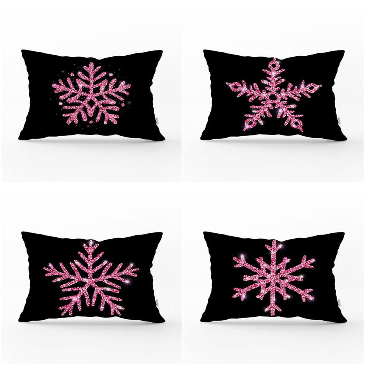 Snowflake Pillow Cover|Winter Home Decor|Rectangle Winter Cushion Case|Housewarming Gift|Decorative Snowflake Throw Pillow|Pink Black Pillow