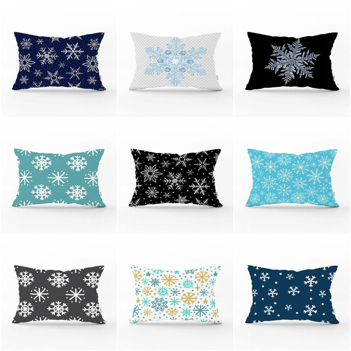 Snowflake Pillow Cover|Winter Home Decor|Rectangle Winter Cushion Case|Housewarming Gift|Decorative Snowflake Throw Pillow|Geometric Pillow