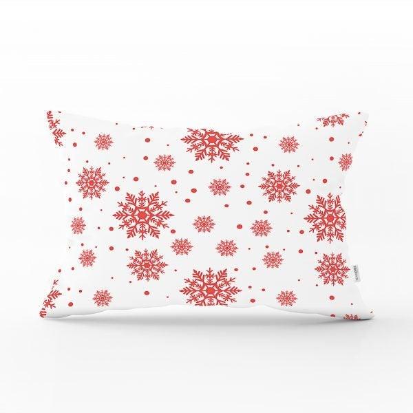 Snowflake Pillow Cover|Winter Home Decor|Rectangle Winter Cushion Case|Housewarming Gift|Decorative Snowflake Throw Pillow|Red White Pillow