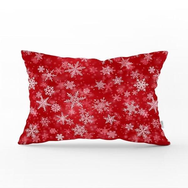 Snowflake Pillow Cover|Winter Home Decor|Rectangle Winter Cushion Case|Housewarming Gift|Decorative Snowflake Throw Pillow|Red White Pillow