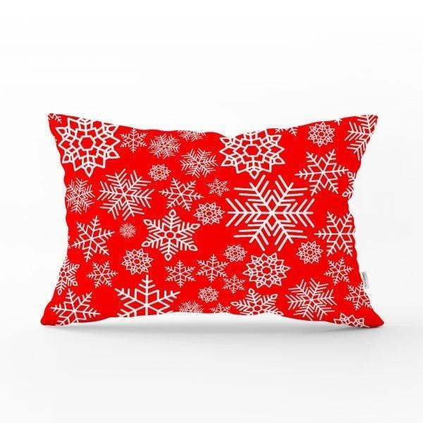 Snowflake Pillow Cover|Winter Home Decor|Rectangle Winter Cushion Case|Housewarming Gift|Decorative Snowflake Throw Pillow|Red White Pillow