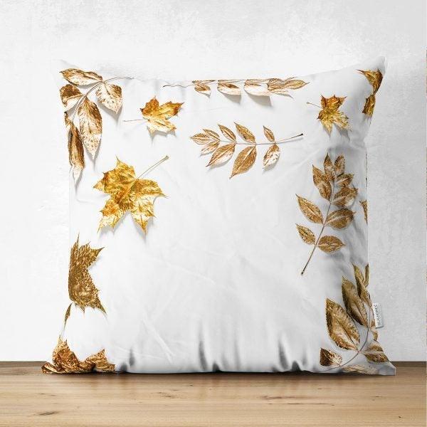 Fall Trend Pillow Cover|Suede Autumn Cushion Case|Gold Leaves Throw Pillow|Decorative Pillow Case|Housewarming Farmhouse Thanksgiving Pillow