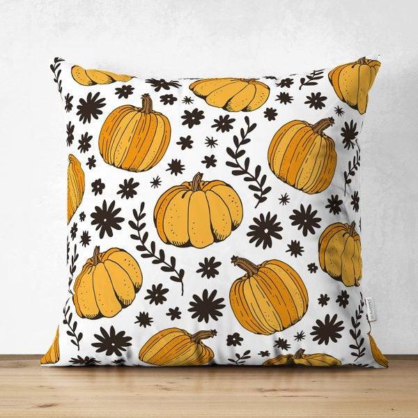 Pumpkin Pillow Case|Fall Trend Suede Cushion Case|Striped Pumpkin and Sunflower Throw Pillow|Decorative Pillow|Farmhouse Thanksgiving Pillow