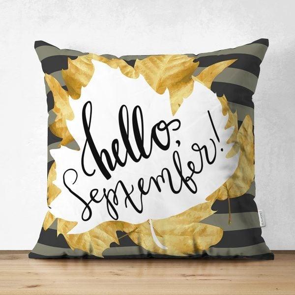 Fall Trend Pillow Cover|Hello September Cushion Case|Hello Autumn Throw Pillow|Welcome Fall Pillow Case|Farmhouse Thanksgiving Pillow Cover