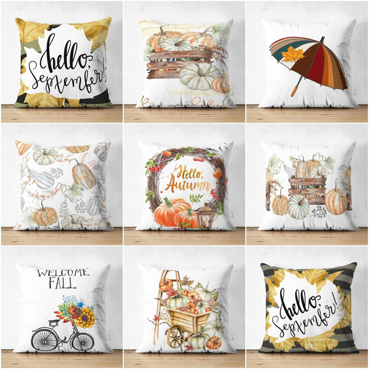 Fall Trend Pillow Cover|Hello September Cushion Case|Hello Autumn Throw Pillow|Welcome Fall Pillow Case|Farmhouse Thanksgiving Pillow Cover