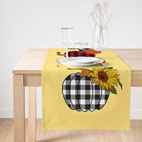 Fall Trend Table Runner|Hello Fall Pumpkin Table Runner|Checkered Autumn Home Decor|Farmhouse Sunflower Table Runner|Pumpkin Tablecloth