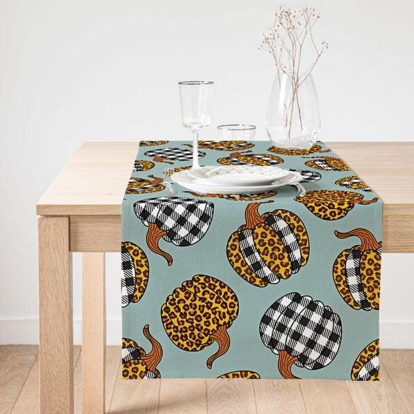 Fall Trend Table Runner|Hello Fall Pumpkin Table Runner|Checkered Autumn Home Decor|Farmhouse Sunflower Table Runner|Pumpkin Tablecloth