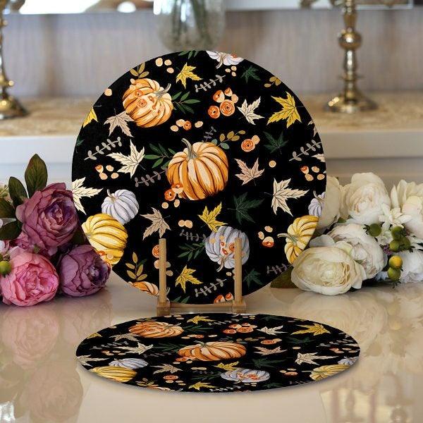 Fall Trend Placemat|Set of 2 Pumpkin Supla Table Mat|Floral Pumpkin Round American Service Dining Underplate|Farmhouse Style Autumn Coasters