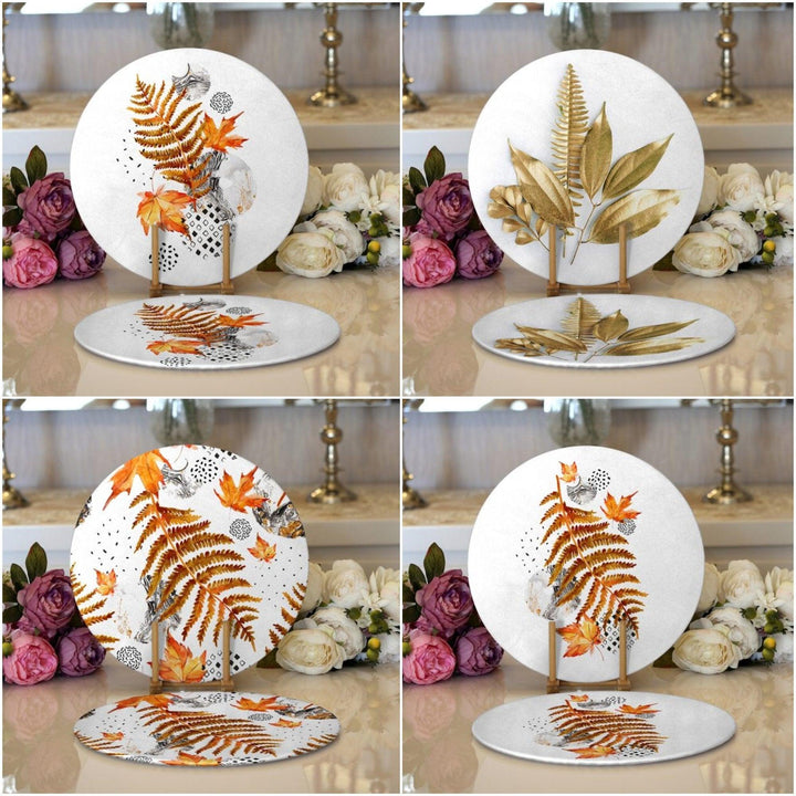 Fall Trend Placemat|Set of 2 Leaves Supla Table Mat|Dry Leaves Round American Service Dining Underplate|Farmhouse Style Autumn Coasters