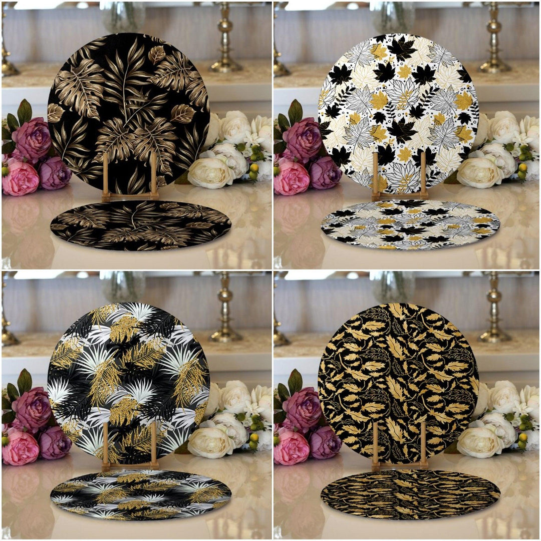 Fall Trend Placemat|Set of 2 Leaves Supla Table Mat|Dry Gold Leaves Round American Service Dining Underplate|Farmhouse Style Autumn Coasters