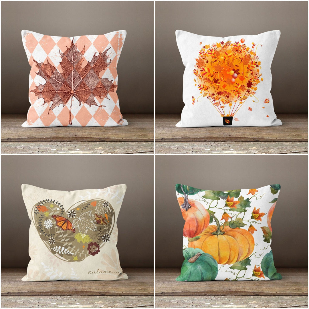 Fall Trend Pillow Cover|Autumn Cushion Case|Dry Leaves Throw Pillow|Pumpkin Home Decor|Housewarming Farmhouse Style Outdoor Pillow Case