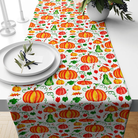 Fall Trend Table Runner|Pumpkin Table Runner|Orange and Yellow Pumpkin Home Decor|Farmhouse Style Tabletop|Housewarming Pumpkin Table Runner