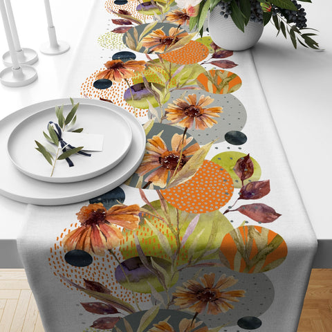 Fall Trend Table Runner|Dry Flowers and Leaves Table Runner|Autumn Home Decor|Farmhouse Style Table Top|Housewarming Fall Themed Tablecloth