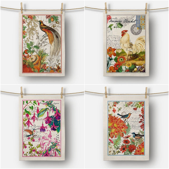 Fall Trend Kitchen Towel|Floral Bird Dish Towel|Pumpkin Print Hand Towel|Decorative Tea Towel|Rooster Tea Towel|Autumn Trend Hand Towel