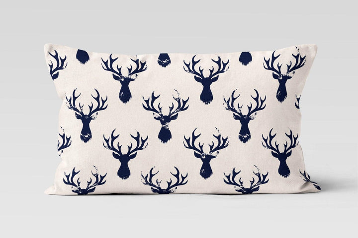 Christmas Deer Pillow Cover|Rectangle Boho Bedding Cushion Case|Xmas Decor|Winter Trend Throw Pillow Top|Black Blue White Deer Lumbar Pillow