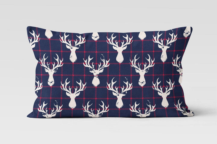 Christmas Deer Pillow Cover|Rectangle Boho Bedding Cushion Case|Xmas Decor|Winter Trend Throw Pillow Top|Black Blue White Deer Lumbar Pillow