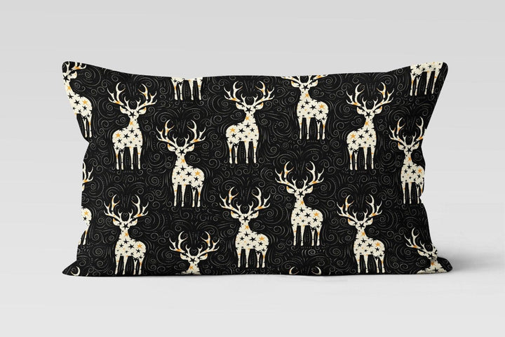 Christmas Deer Pillow Cover|Rectangle Boho Bedding Cushion Case|Xmas Decor|Winter Trend Throw Pillow Top|Black Blue White Deer Lumbar Pillow