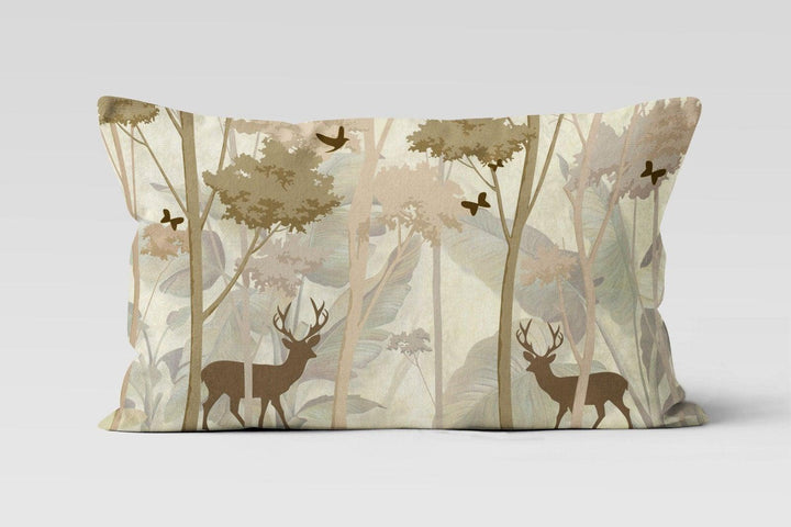 Christmas Deer Pillow Cover|Rectangle Boho Bedding Cushion Case|Xmas Decor|Winter Trend Throw Pillow Top|Black and Brown Deer Lumbar Pillow