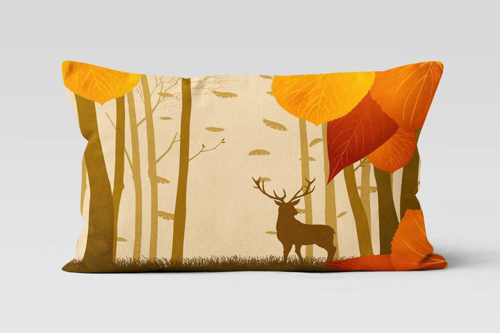 Christmas Deer Pillow Cover|Rectangle Boho Bedding Cushion Case|Xmas Home Decor|Winter Trend Throw Pillow Top|Deer at Autumn Lumbar Pillow