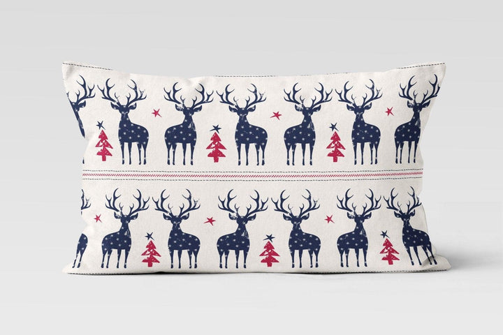 Christmas Deer Pillow Cover|Rectangle Boho Bedding Cushion Case|Xmas Home Decor|Winter Trend Throw Pillow Top|Deer at Autumn Lumbar Pillow