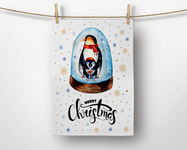 Christmas Kitchen Towel|Cute Penguin and Snowman Dish Towel|Xmas Print Hand Towel|Decorative Hand Towel|Merry Xmas Tea Towel|Xmas Hand Towel