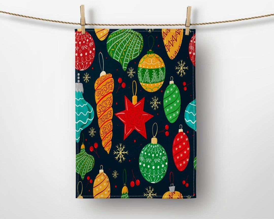 Christmas Kitchen Towel|Xmas Ornaments Print Dish Towel|Xmas Tree Hand Towel|Decorative Hand Towel|Floral Xmas Tea Towel|Xmas Hand Towel