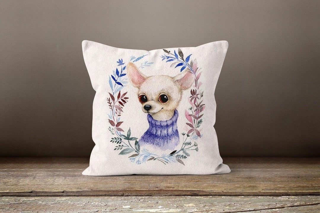 Cute Dogs Pillow Cover|Decorative Cushion Case|Dog With Glasses Home Decor|Dogs and Flowers Pillow Case|Animal Print Farmhouse Pillow Case