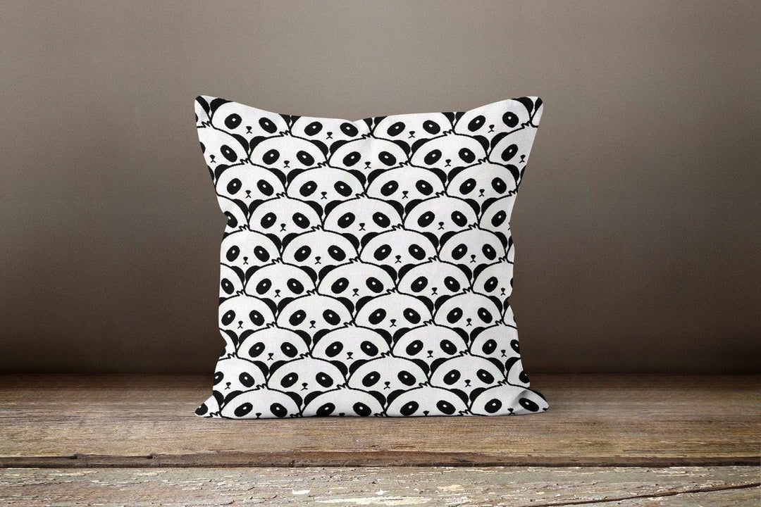 Cute Panda Pillow Cover|Decorative Cushion Case|Green Home Decor|Black White Panda Pillow Case|Animal Print Case|Farmhouse Style Pillow Case