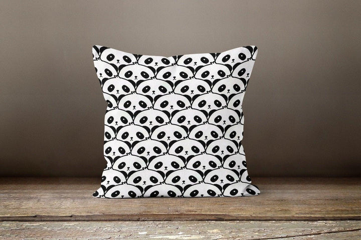 Cute Panda Pillow Cover|Decorative Cushion Case|Green Home Decor|Black White Panda Pillow Case|Animal Print Case|Farmhouse Style Pillow Case