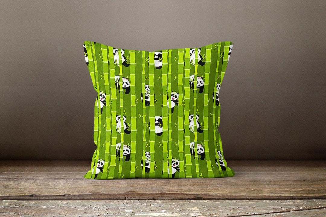 Cute Panda Pillow Cover|Decorative Cushion Case|Green Home Decor|Black White Panda Pillow Case|Animal Print Case|Farmhouse Style Pillow Case