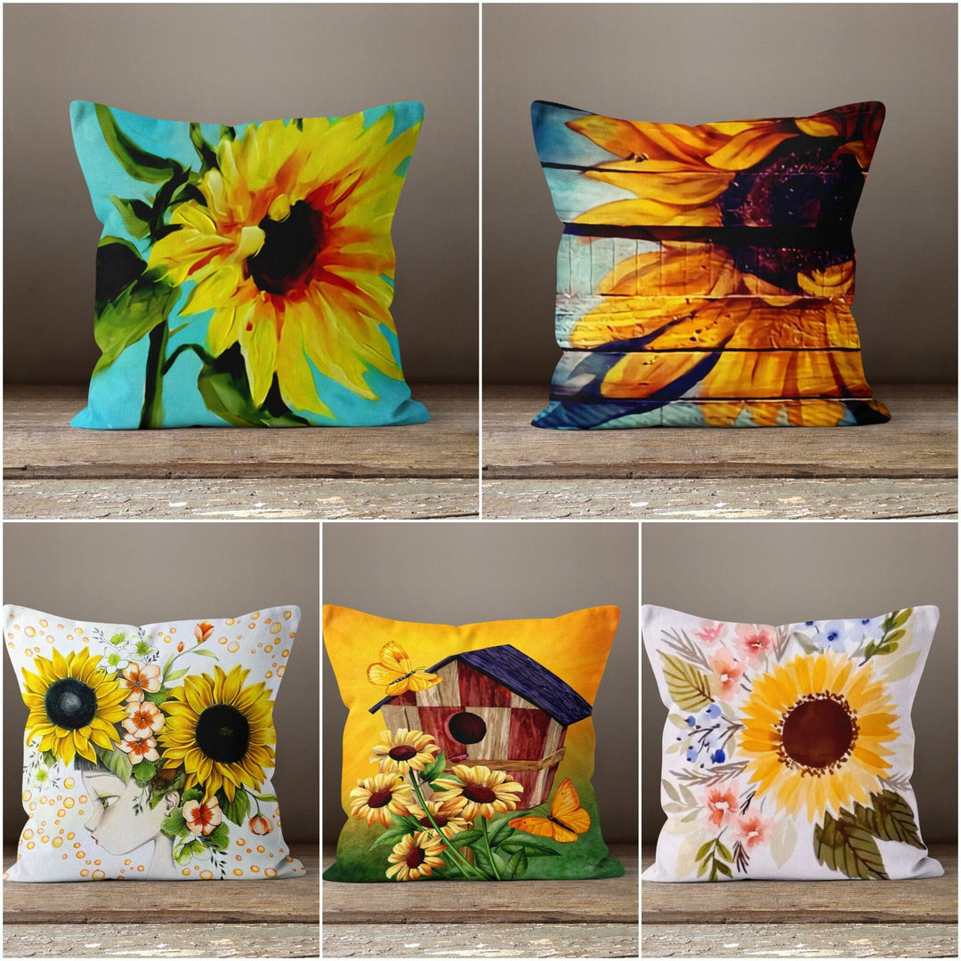 Sunflower Pillow Case|Yellow Floral Pillow Cover|Farmhouse Style Cushion Case|Decorative Summer Pillow|Boho Bedding Decor|Housewarming Gift