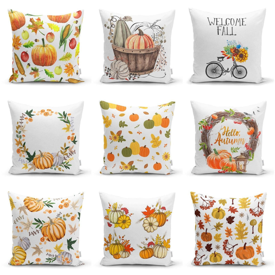 Pumpkin Pillow Cover|Fall Trend Cushion Case|Orange Gray Green Yellow White Pumpkin Throw Pillow|Farmhouse Style Welcome Fall Pillow Cover