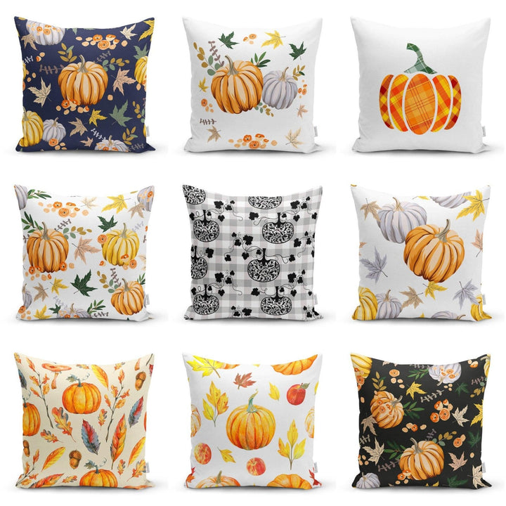 Pumpkin Pillow Cover|Fall Trend Cushion Case|Orange Gray Pumpkin Throw Pillow|Decorative Pillow Case|Farmhouse Style Thanksgiving Pillow