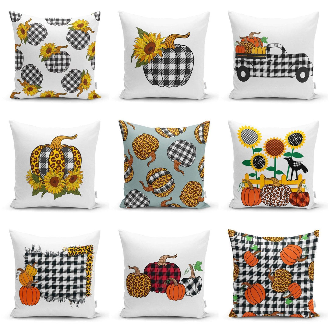 Pumpkin Pillow Cover|Fall Trend Cushion Case|Plaid Orange Red Yellow Pumpkin Throw Pillow|Decorative Pillow Case|Farmhouse Halloween Pillow