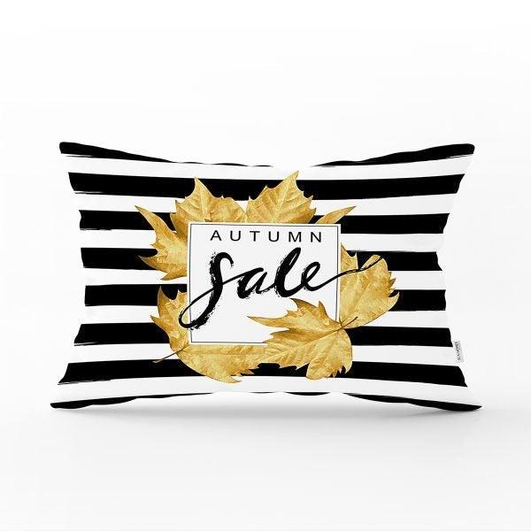 Fall Trend Pillow Cover|Rectangle Dry Leaves Cushion Case|Decorative Striped Autumn Throw Pillow|Farmhouse Style Hello September Cushion