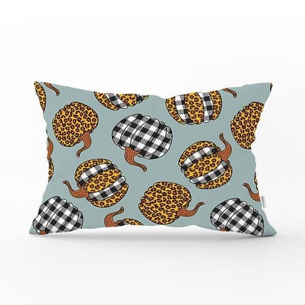 Fall Trend Pillow Cover|Rectangle Pumpkin Cushion Case|Checkered Orange Red Yellow Pumpkin Throw Pillow|Farmhouse Style Thanksgiving Cushion