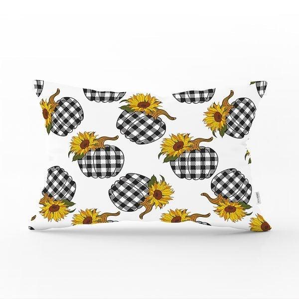 Fall Trend Pillow Cover|Rectangle Pumpkin Cushion Case|Checkered Orange Red Yellow Pumpkin Throw Pillow|Farmhouse Style Thanksgiving Cushion