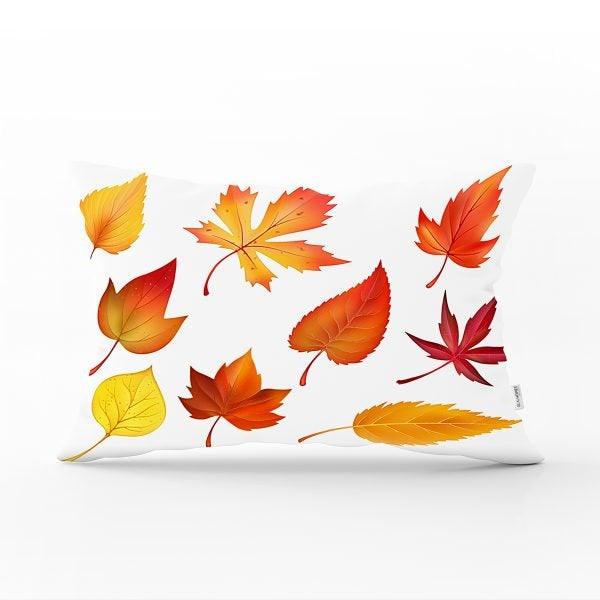 Fall Trend Pillow Cover|Rectangle Dry Leaves Cushion Case|Decorative Striped Autumn Throw Pillow|Farmhouse Style Hello September Cushion