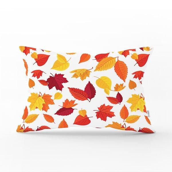 Fall Trend Pillow Cover|Rectangle Dry Leaves Cushion Case|Decorative Striped Autumn Throw Pillow|Farmhouse Style Hello September Cushion