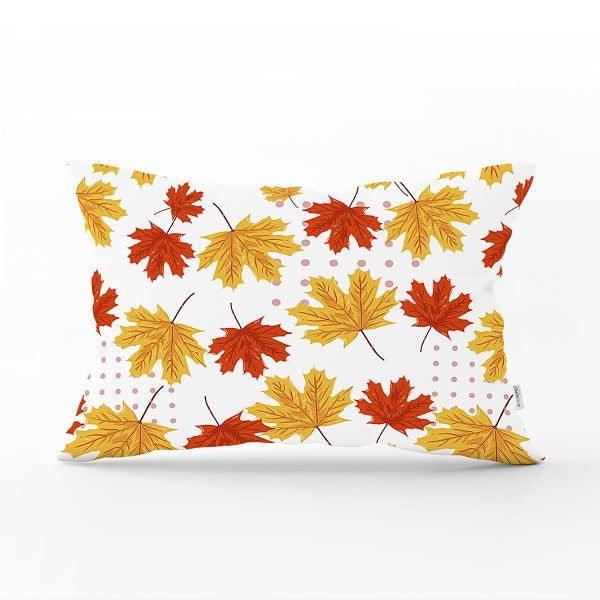 Fall Trend Pillow Cover|Rectangle Dry Leaves Cushion Case|Decorative Striped Autumn Throw Pillow|Farmhouse Style Hello September Cushion