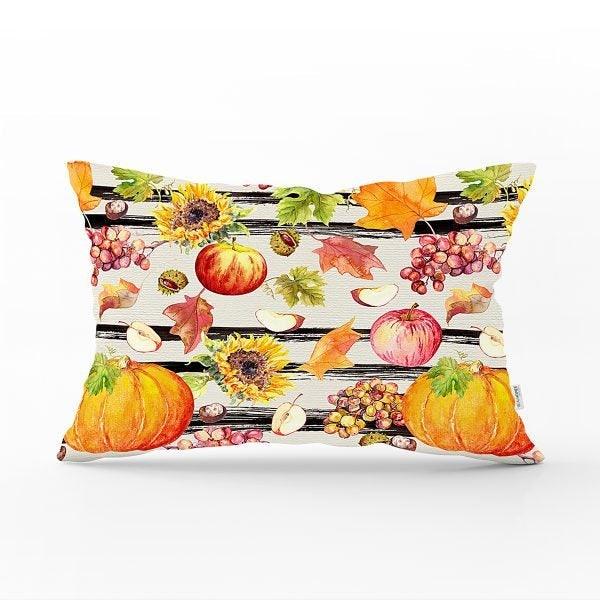 Fall Trend Pillow Cover|Rectangle Pumpkin Cushion Case|Orange Gray Green Pumpkin Throw Pillow|Farmhouse Style Thanksgiving Cushion Case